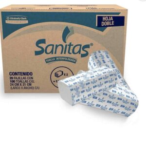 Caja de toalla interdoblada Sanitas 20 fajos de 100 hojas cada uno